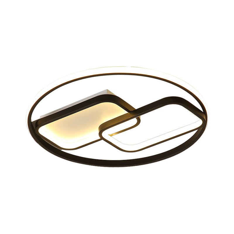 Ring and Rectangle Flush Mount Lamp Nordic Style Metal 16.5"/20.5" Wide LED Black Ceiling Flush, Warm/White Light