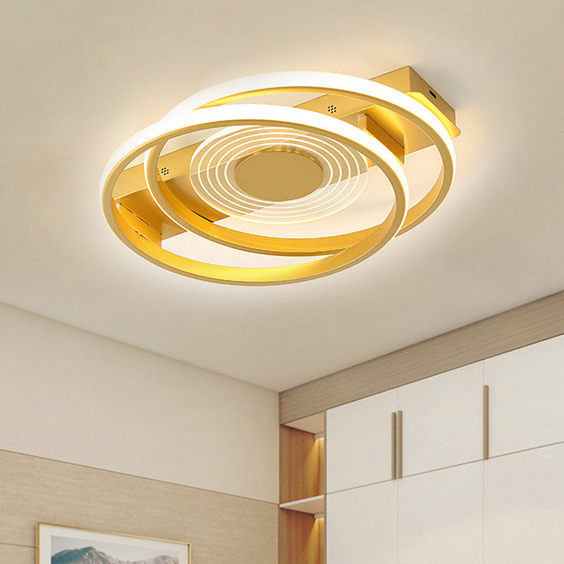 Dual Ring Ceiling Fixture Minimalism Metallic 16.5"/20.5" Wide LED Gold Flush Mount Lamp, Warm/White Light