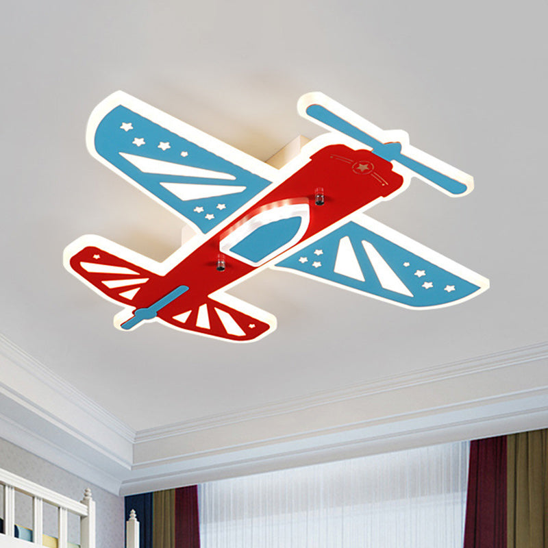Plane Shape Boy Room Flush Ceiling Light Acrylic Simplicity LED Ceiling Flush Mount in Red and Blue