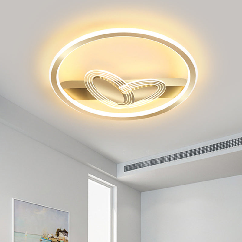 Ring and Bow Flush Mount Modernist Metal Black/Gold LED Ceiling Flush in Warm/White Light, 16"/19.5" Wide