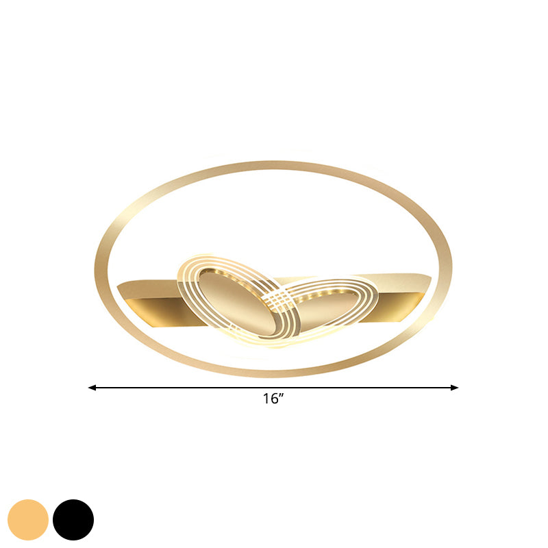 Ring and Bow Flush Mount Modernist Metal Black/Gold LED Ceiling Flush in Warm/White Light, 16"/19.5" Wide