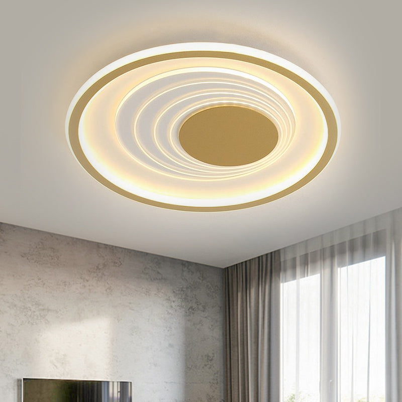 Planetary Orbit Flush Lamp Minimalism Metal Black/Gold LED Ceiling Fixture in Warm/White Light, 16"/19.5" Width
