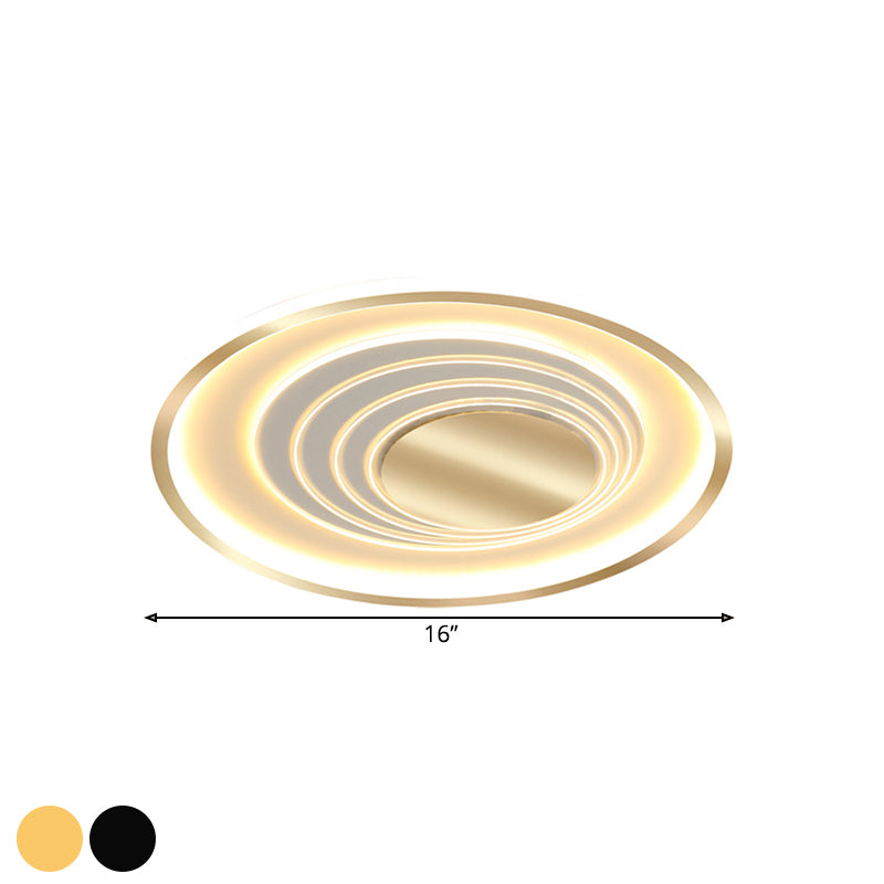 Planetary Orbit Flush Lamp Minimalism Metal Black/Gold LED Ceiling Fixture in Warm/White Light, 16"/19.5" Width