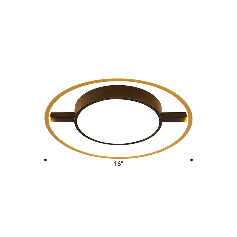 Ring and Drum Ceiling Lighting Nordic Metallic LED Black Flush Mount Lamp in Warm/White Light, 16"/19.5"/23.5" W