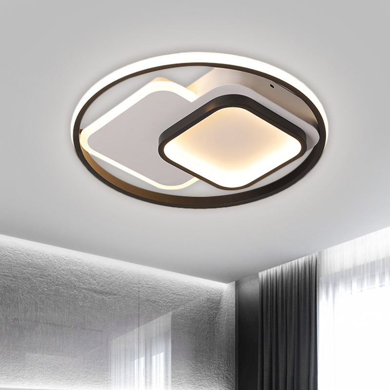 Black Circle and Square Flush Mount Nordic LED Aluminum Ceiling Fixture in Warm/White Light, 16.5"/20.5" W