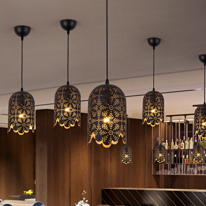 Metallic Black Deckenleuchte Zylinder/Oval 1 Kopflager gemustertes Anhängerlampe für Restaurant