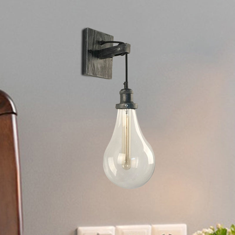 Exposed Bulb Wine Club Wall Sconce Vintage Clear Glass Single Bulb Black Wall Mounted Lamp