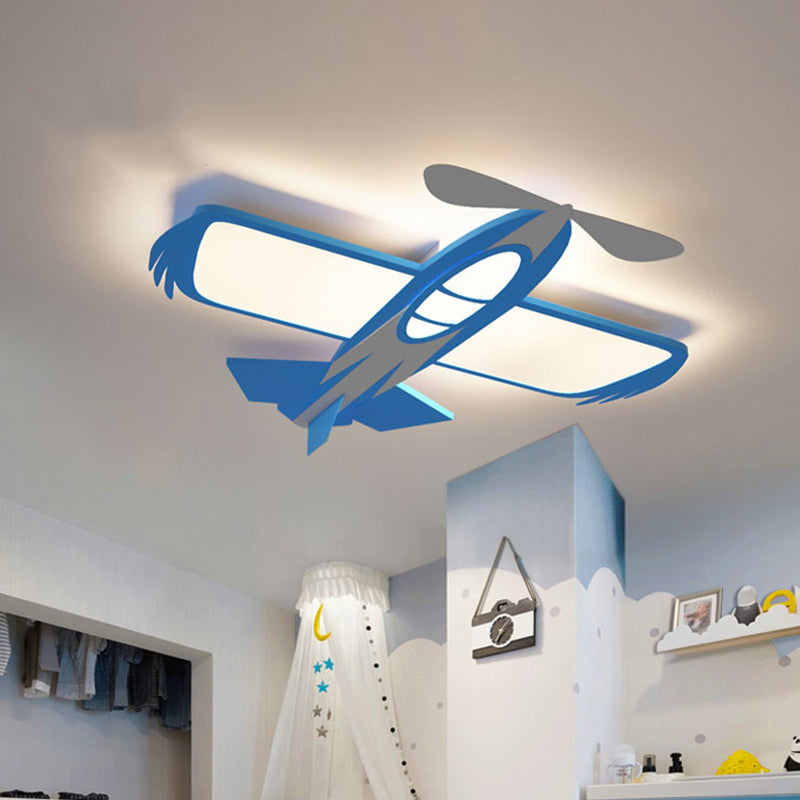Moderna lampada da soffitto a LED per stanza dei bambini, con montaggio a incasso, a forma di aeroplano, in blu