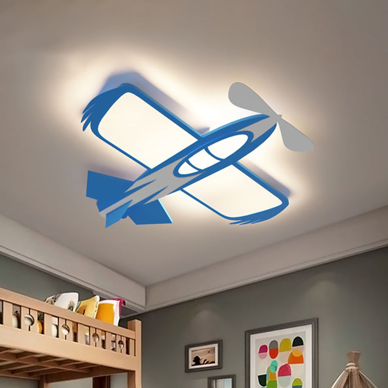 Moderna lampada da soffitto a LED per stanza dei bambini, con montaggio a incasso, a forma di aeroplano, in blu