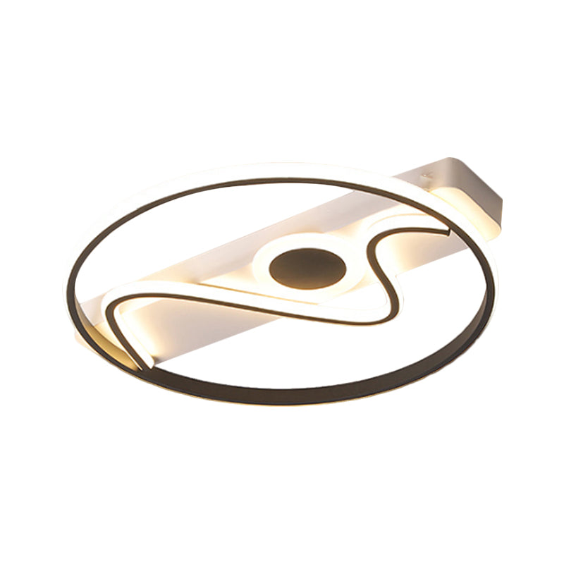 Round and Curved Ceiling Lighting Modernist Metallic 16"/19.5"/23.5" Wide LED Black Flush Mount Lamp, Warm/White Light