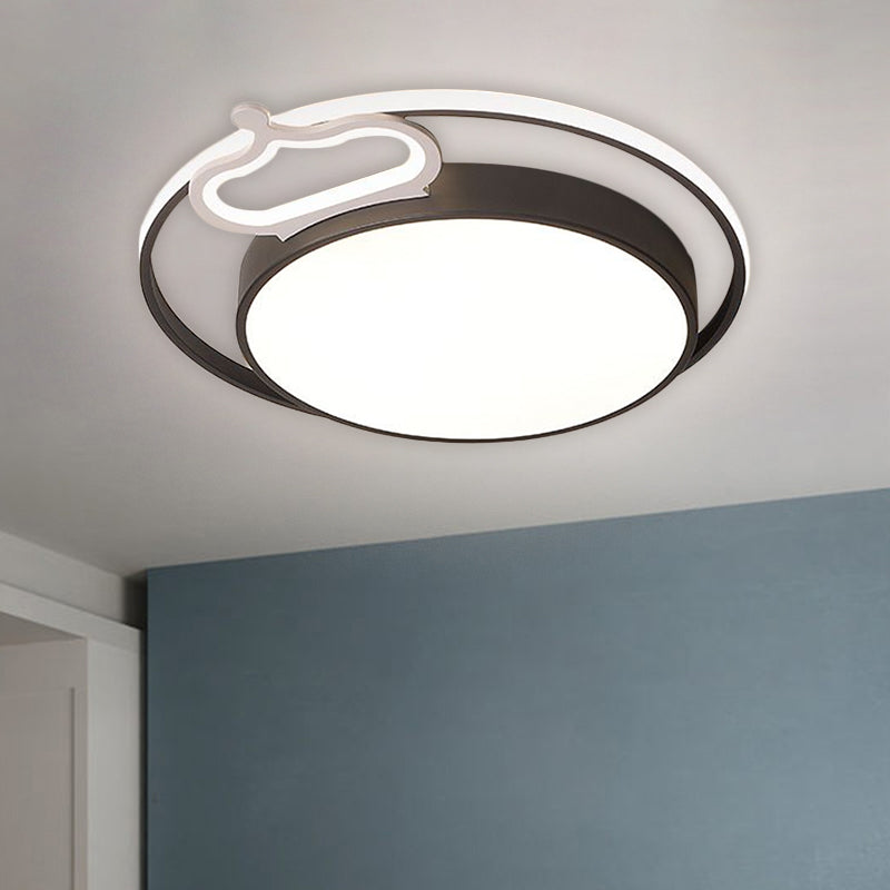 Black/White Slim Drum Ceiling Lamp Nordic Style LED Metal Flush Mount Fixture in Warm/White Light, 16.5"/20.5" Width