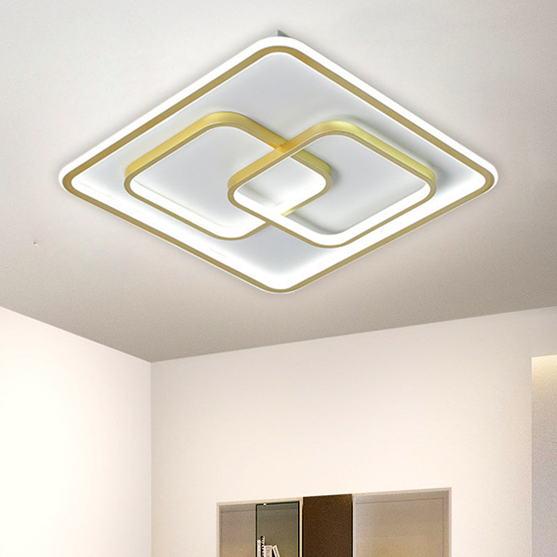 Black/Gold Square Flush Mount Lamp Modernist LED Metallic Ceiling Fixture in Warm/White Light, 16.5"/20.5" W