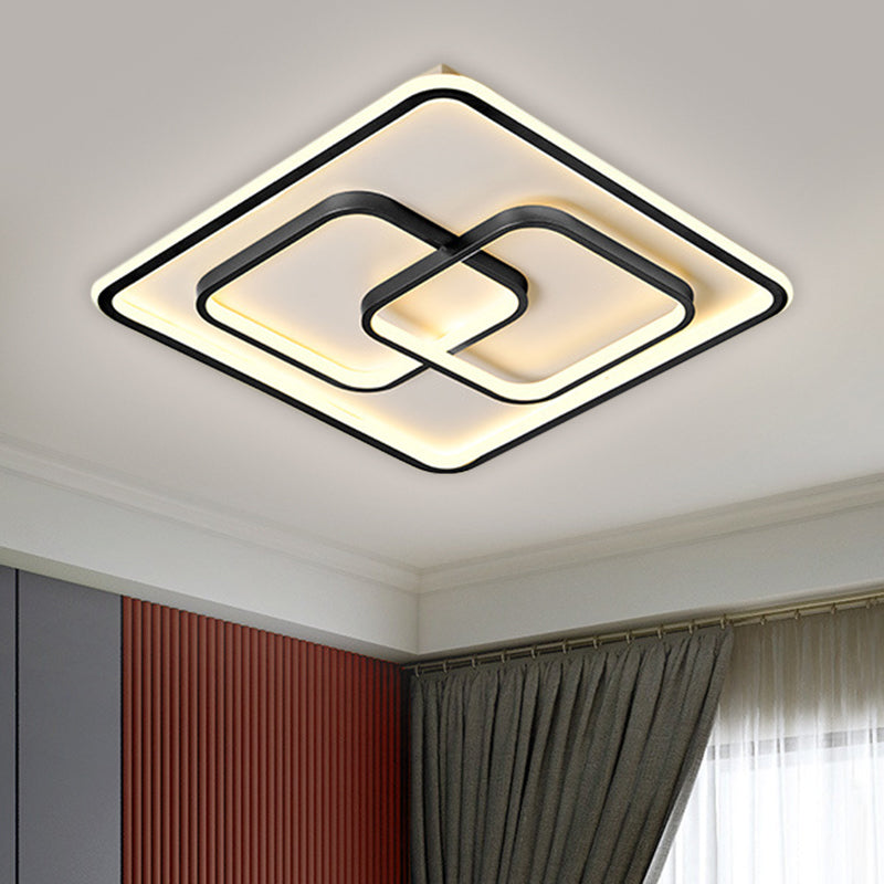 Black/Gold Square Flush Mount Lamp Modernist LED Metallic Ceiling Fixture in Warm/White Light, 16.5"/20.5" W