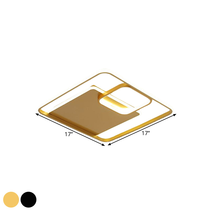 Square Flush Mount Lighting Minimalism Iron Black/Gold LED Ceiling Fixture in Warm/White Light, 17"/21" W
