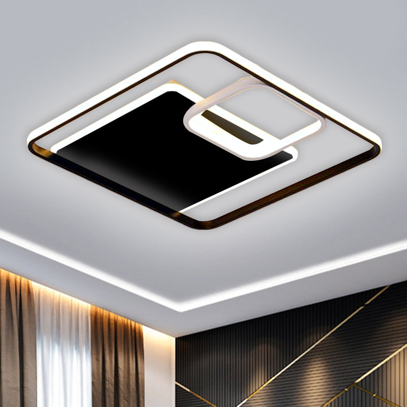 Square Flush Mount Lighting Minimalism Iron Black/Gold LED Ceiling Fixture in Warm/White Light, 17"/21" W
