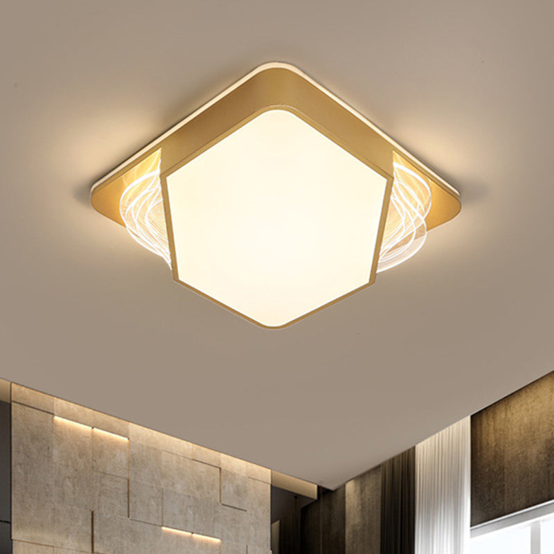 Gold Rectangle/Square Ceiling Flush Contemporary LED Metallic Flush Mount Fixture in Warm/White Light, 18"/21.5"/35.5" Width