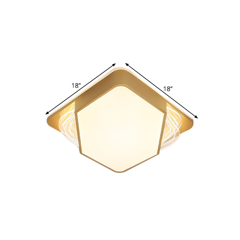 Gold Rectangle/Square Ceiling Flush Contemporary LED Metallic Flush Mount Fixture in Warm/White Light, 18"/21.5"/35.5" Width