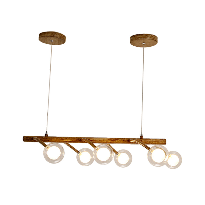Branching Dining Hall Drop Pendant Industrial Wooden 6/8-Head Brown Island Chandelier with Modo Clear Glass Shade