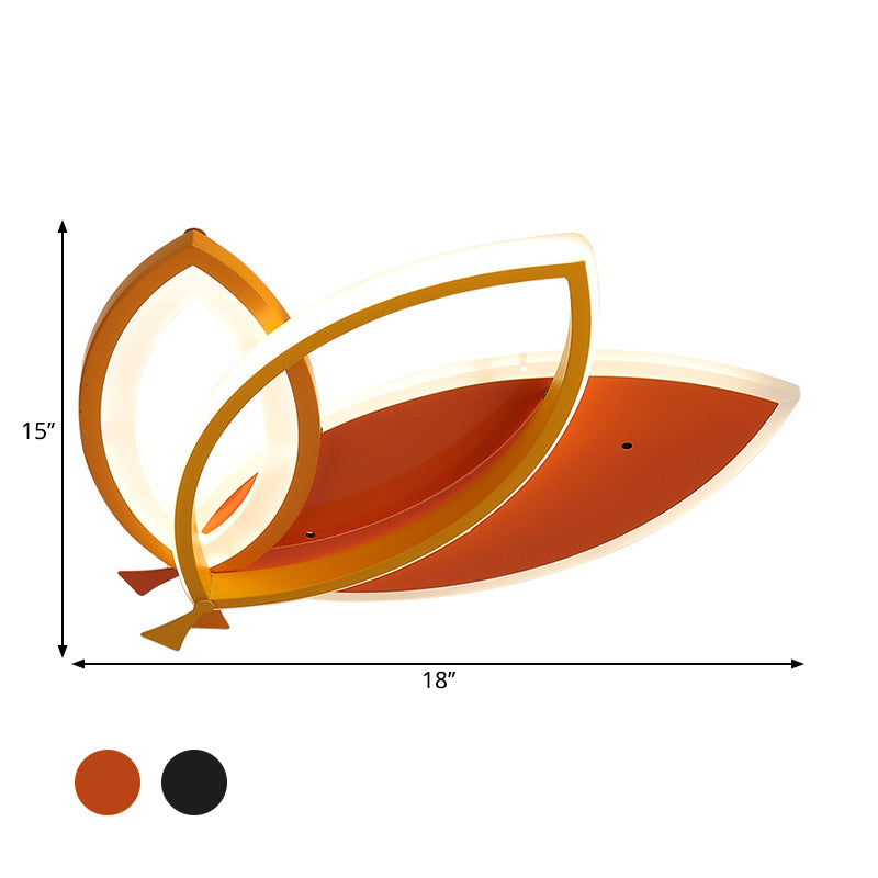 Leaves Design Acrylic Flush Mount Lighting Black/Orange LED Ceiling Light Fixture for Kid Bedroom