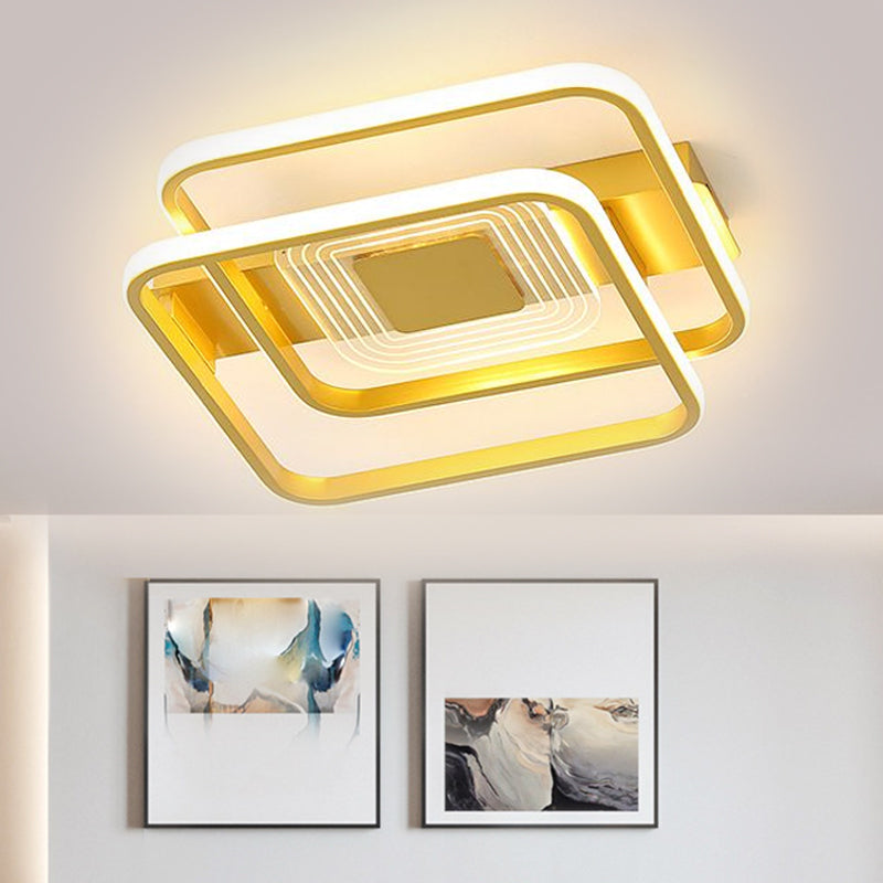 2-Rectangle/Square Flush Mount Lamp Nordic Metal 16.5"/20.5"/35.5" Wide LED Gold Ceiling Lighting, Warm/White Light