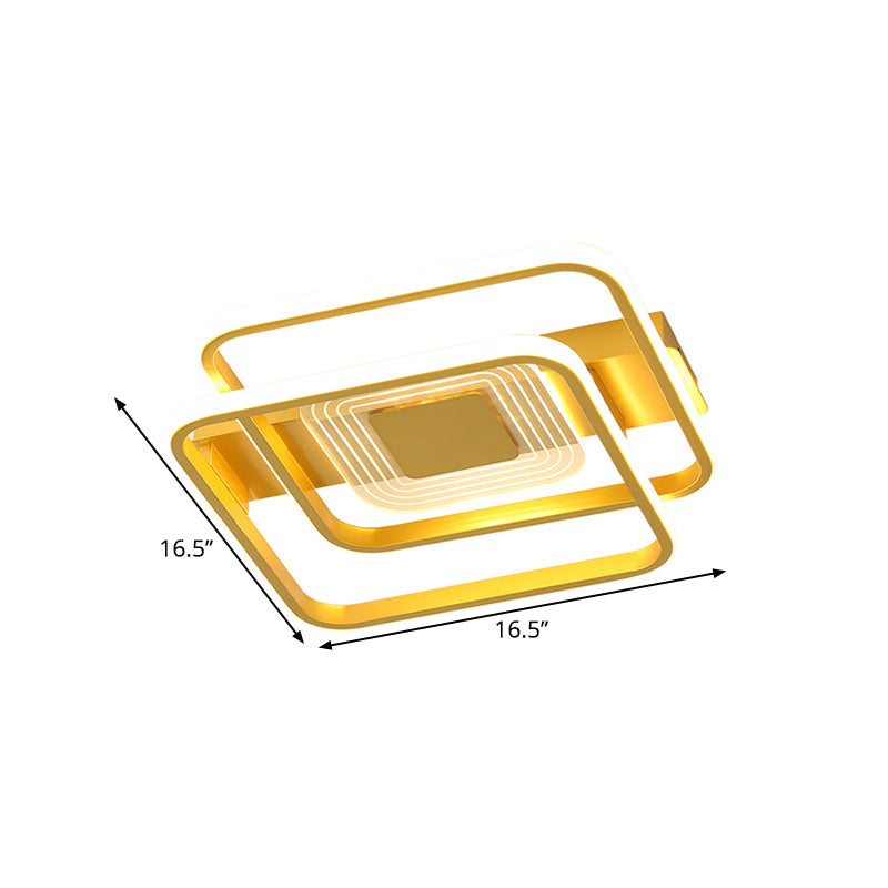 2-Rectangle/Square Flush Mount Lamp Nordic Metal 16.5"/20.5"/35.5" Wide LED Gold Ceiling Lighting, Warm/White Light