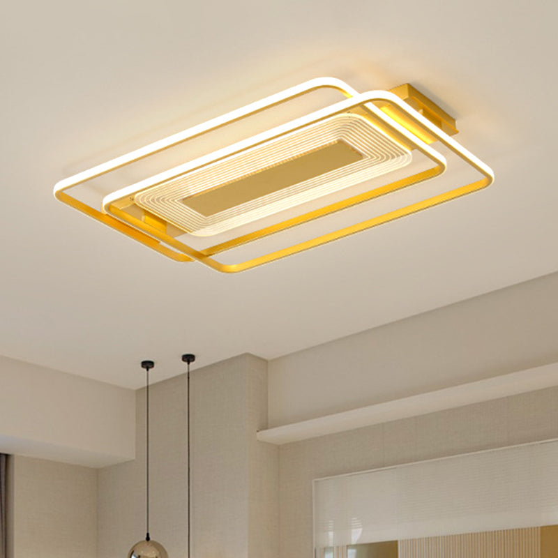 2-Rectangle/Square Flush Mount Lamp Nordic Metal 16.5"/20.5"/35.5" Wide LED Gold Ceiling Lighting, Warm/White Light