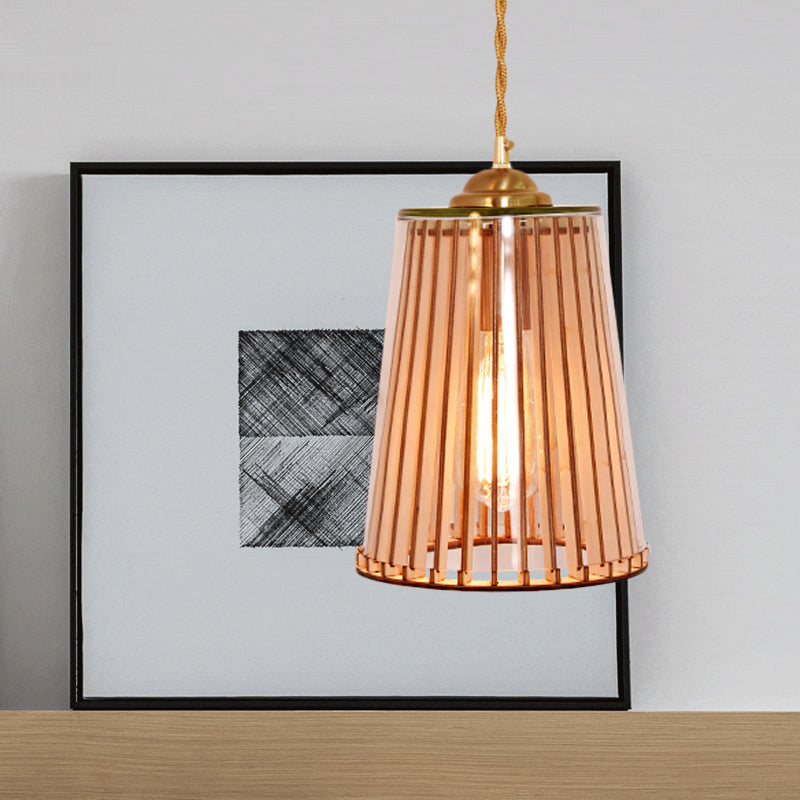 Gold Single Light Pendulum Lamp Farmhouse Amber Glass Cone/Barrel Stranded Rope Down Lighting Pendant