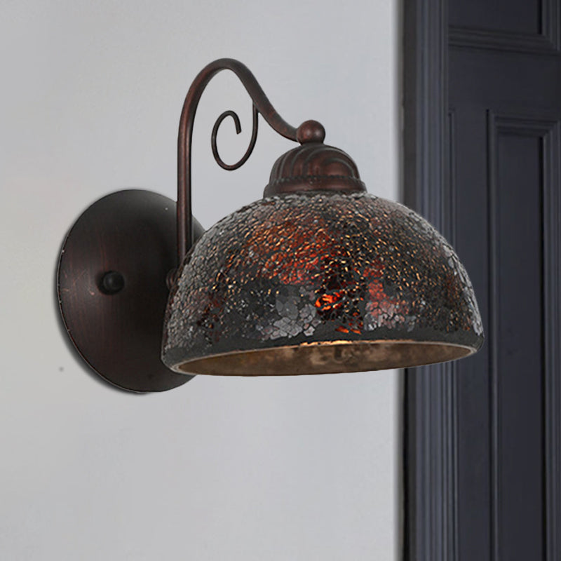 Antique Dome Shape Sconce Lamp Single Bulb Metal Curvy Arm Wall Lighting Idea in Rust