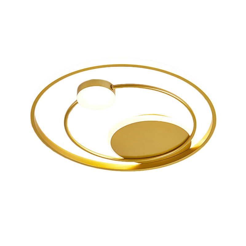 Gold Dual Ring Ceiling Flush Simplicity LED Metallic Flush Mount Lighting, 16.5"/20.5" Wide