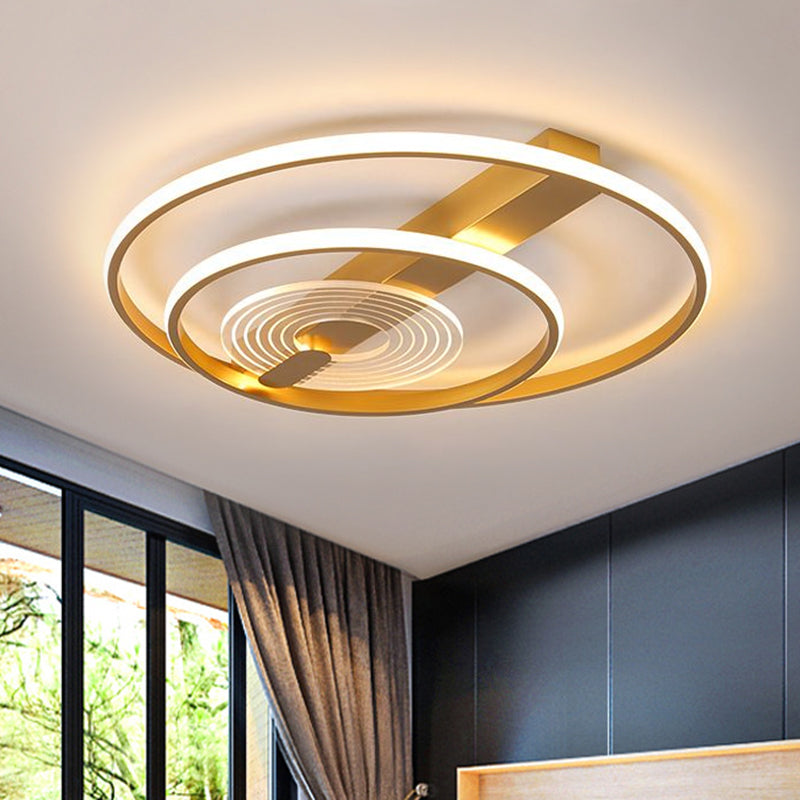 Metalen dubbele ring inbouw moderne 16"/19,5" brede LED gouden plafondverlichting, warm/wit licht