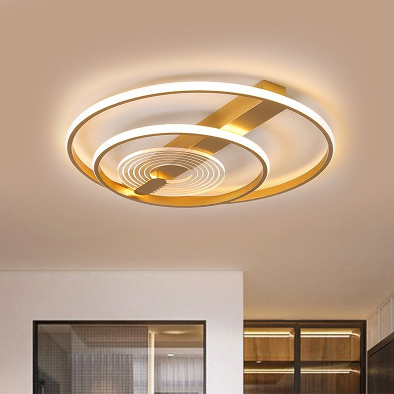Metal Double Ring Flush Mount Contemporary 16"/19.5" Wide LED Gold Ceiling Lighting, Warm/White Light