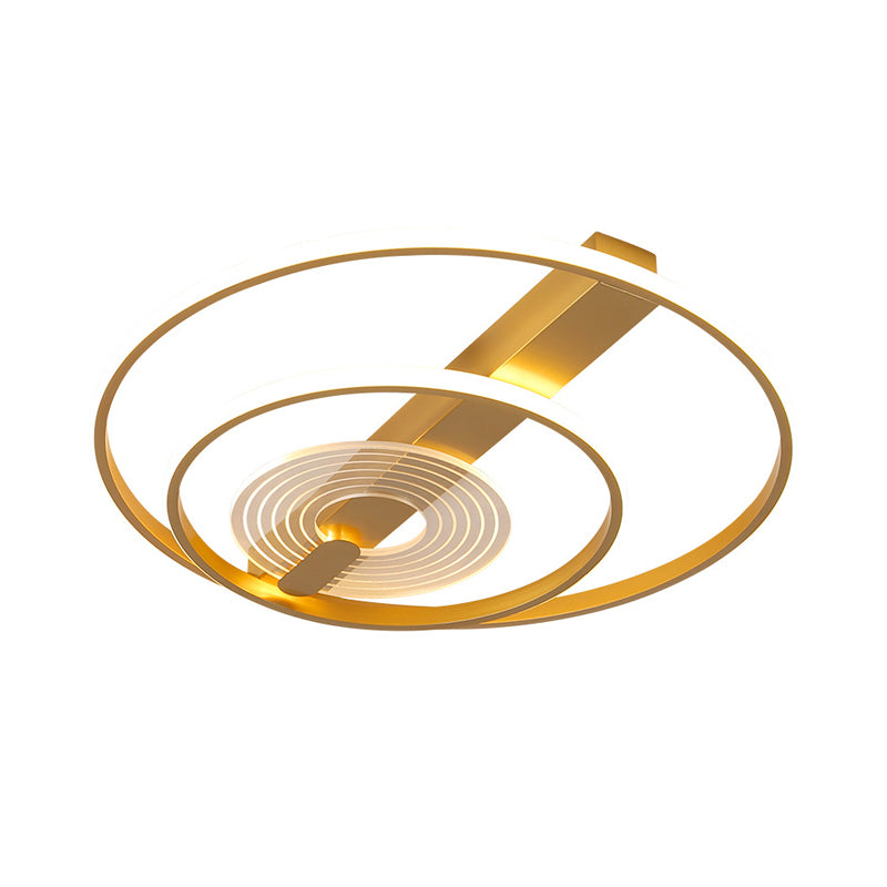 Metal Double Ring Flush Mount Contemporary 16"/19.5" Wide LED Gold Ceiling Lighting, Warm/White Light