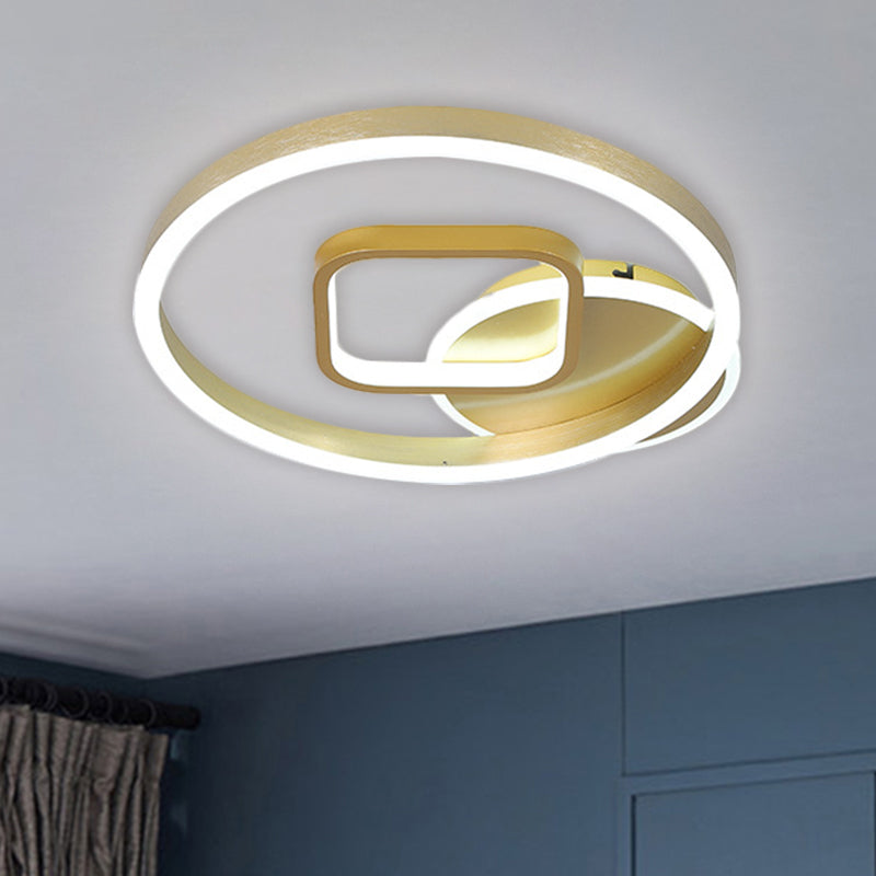 Metal Hoop and Square Ceiling Flush Minimalism 18"/22" Wide LED Gold Flush Mount Fixture, Warm/White Light
