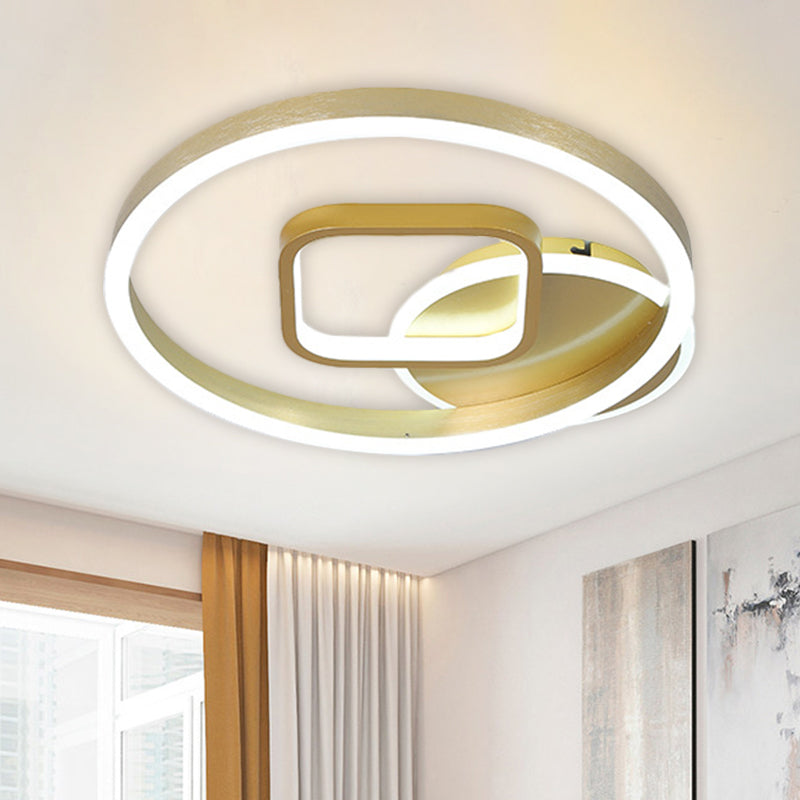 Metal Hoop and Square Ceiling Flush Minimalism 18"/22" Wide LED Gold Flush Mount Fixture, Warm/White Light