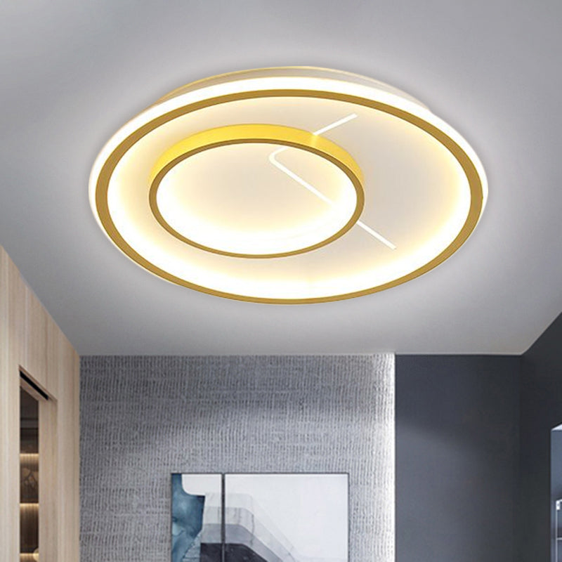 Aluminum 2 Rings Flush Mount Simplicity LED Gold Ceiling Lighting Fixture in Warm/White Light