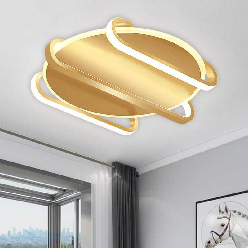 Round and Oval Flush Mount Lamp Contemporary Metal 16.5"/20.5" W LED Gold Ceiling Flush, Warm/White Light