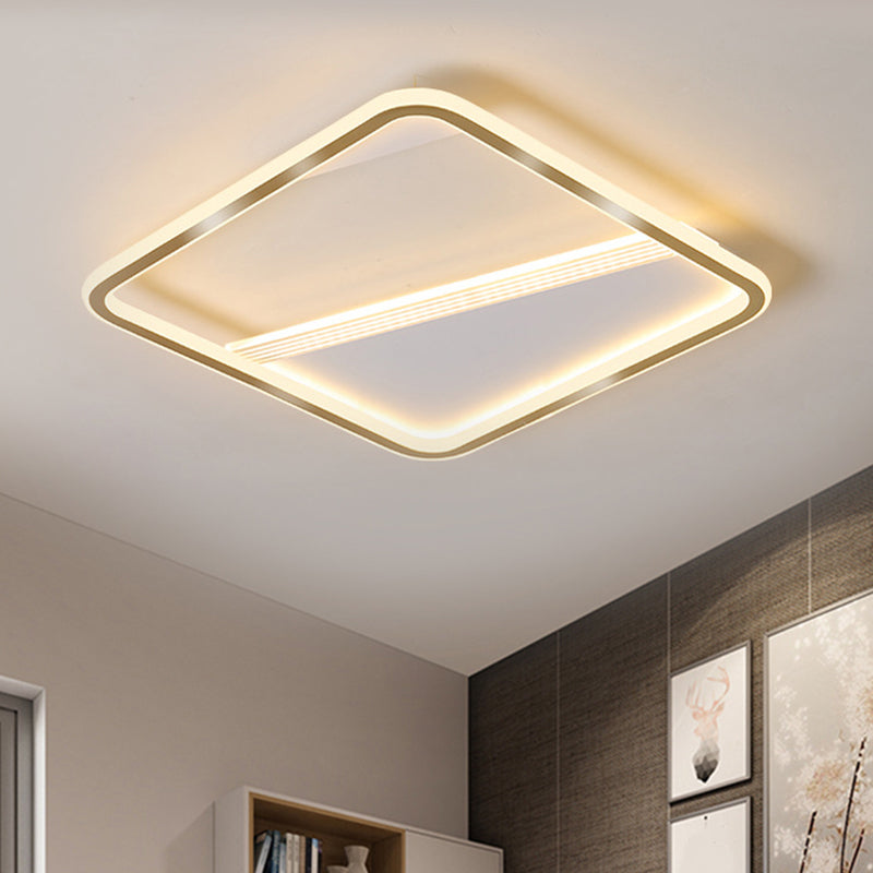 18"/21.5" W Gold Squared Flush Lamp Minimal LED Aluminum Ceiling Mount Lighting in Warm/White Light