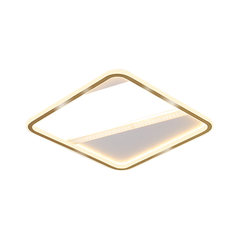 18"/21.5" W Gold Squared Flush Lamp Minimal LED Aluminum Ceiling Mount Lighting in Warm/White Light