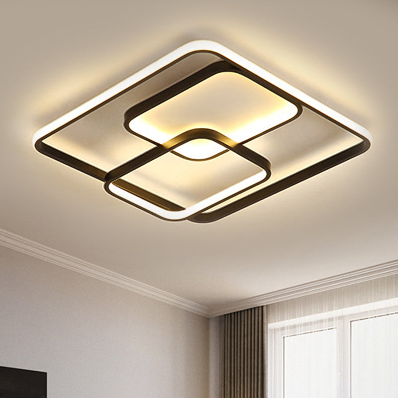 Metal Square and Rectangle Ceiling Lamp Contemporary 16.5"/20.5" W LED Black Flush Mount Lighting, Warm/White Light