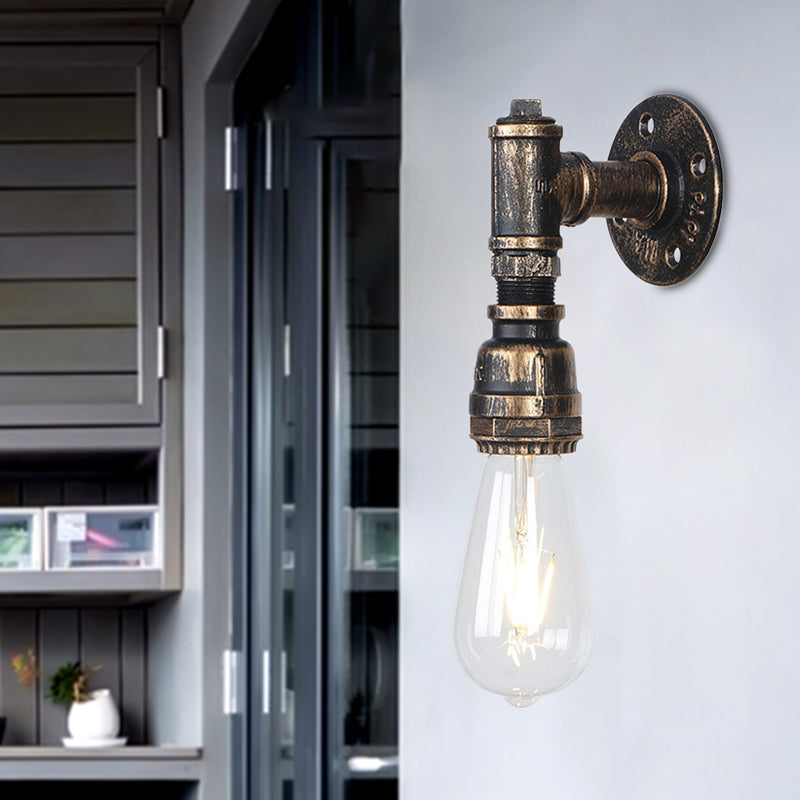 1 Bulb Wall Sconce Lighting with Water Pipe Metal Shade Rustic Industrial Living Room Wall Lamp in Bronze