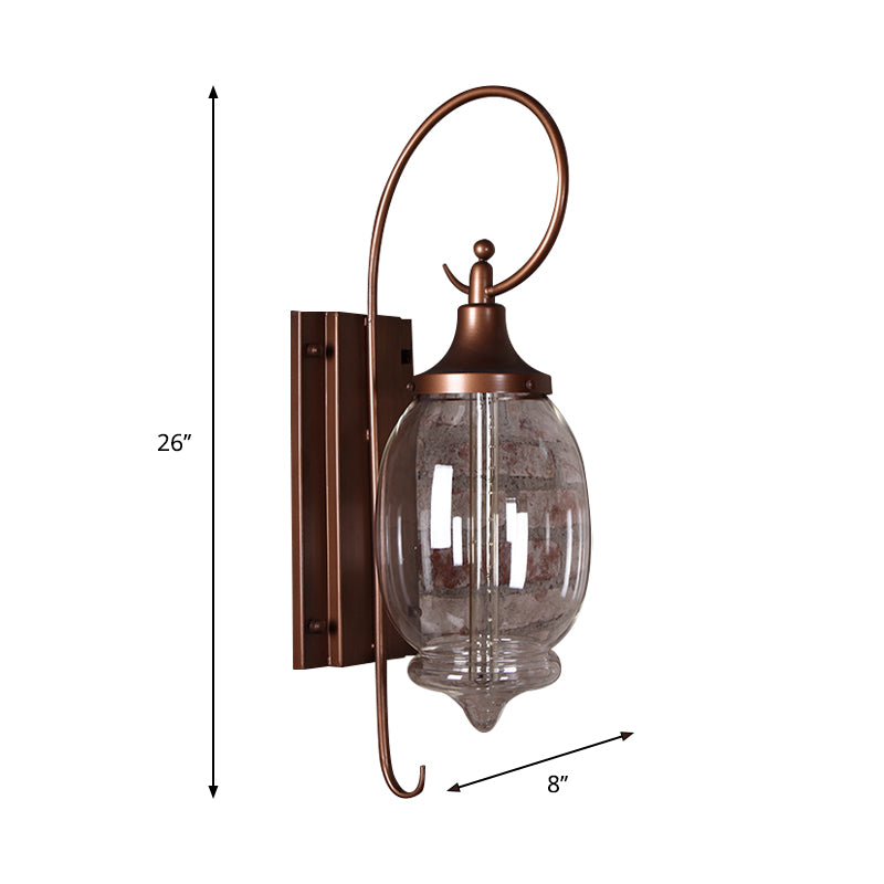 Black Single Light Wall Lamp Antique Clear Glass Oval Shape Wall Lighting Fixture with Swirl Arm