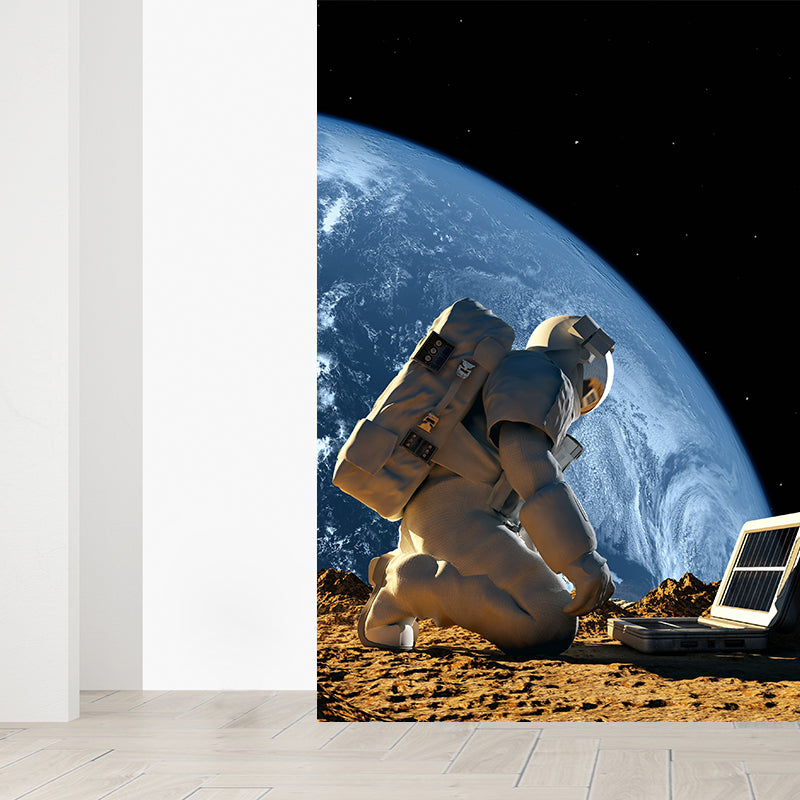 Astronaut and Earth View Mural Wallpaper Fictional Non-Woven Cloth Wall Covering