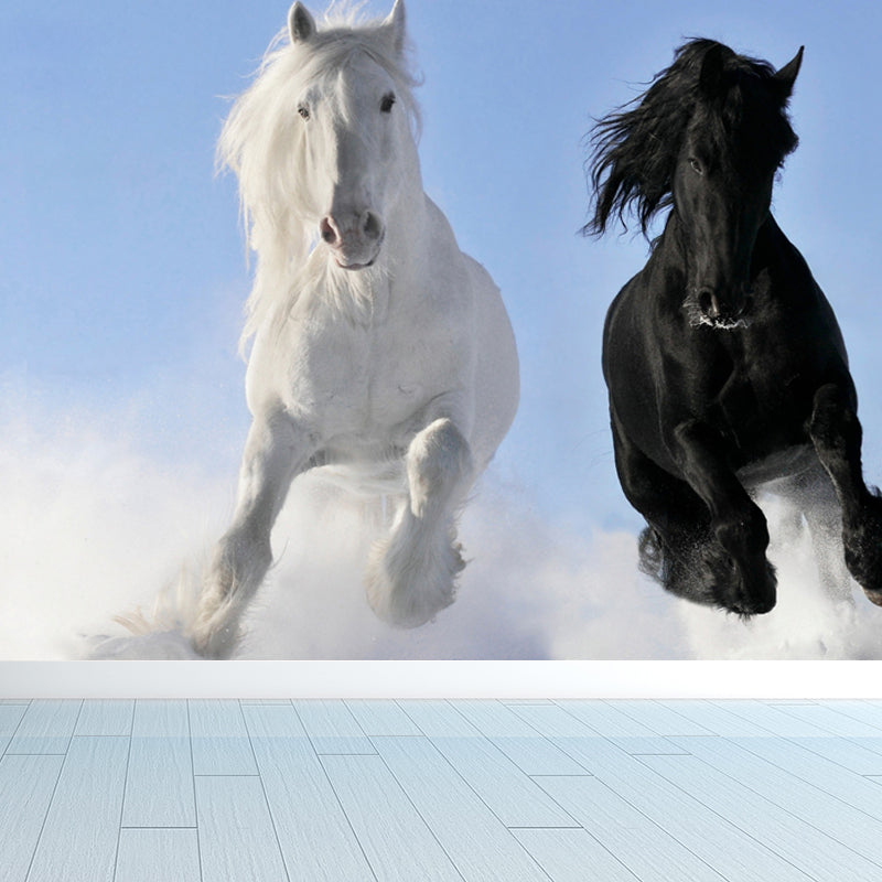 Horses Print Mural Decal Contemporary Non-Woven Texture Wall Art in Pastel Color