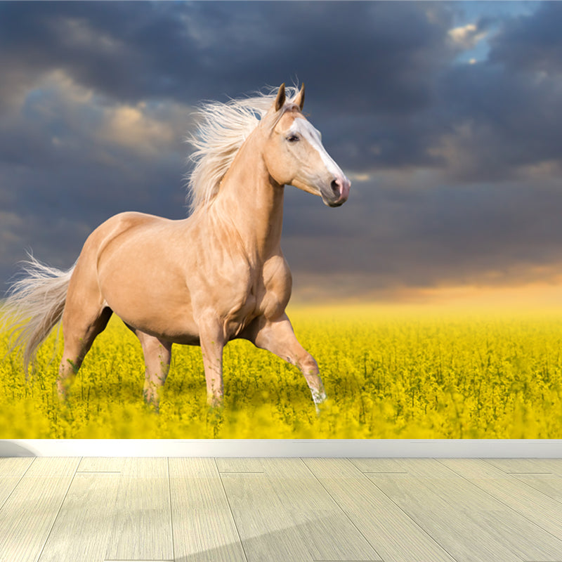 Handsome Horse Mural Wallpaper Soft Color Contemporary Wall Decor for Living Room