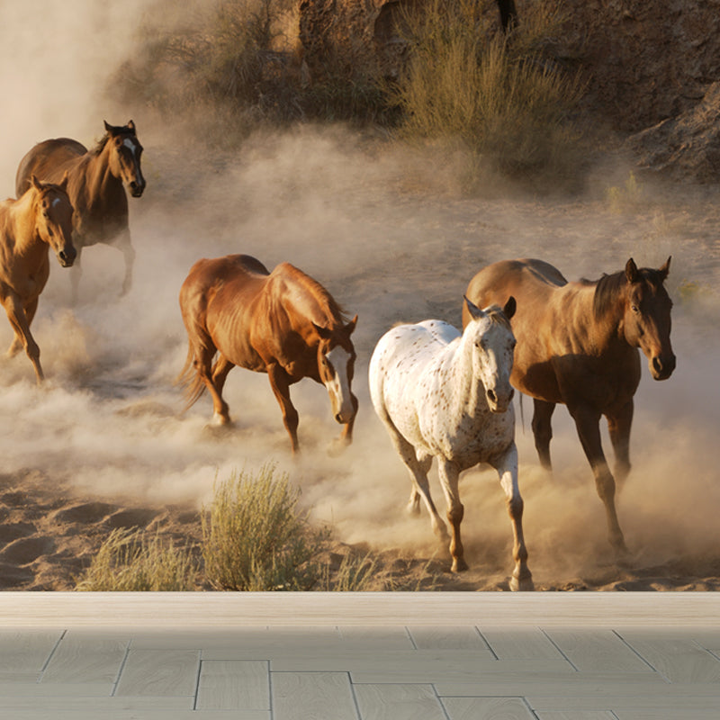 Handsome Horse Mural Wallpaper Soft Color Contemporary Wall Decor for Living Room