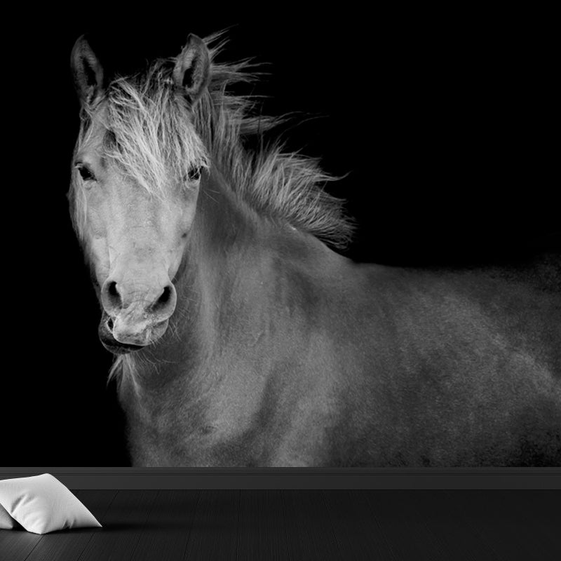Handsome Horse Mural Wallpaper Soft Color Contemporary Wall Decor for Living Room