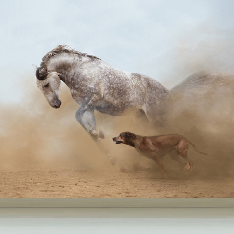 Contemporary Asian Horse Mural Wallpaper Light Color Nature Animals Wall Covering