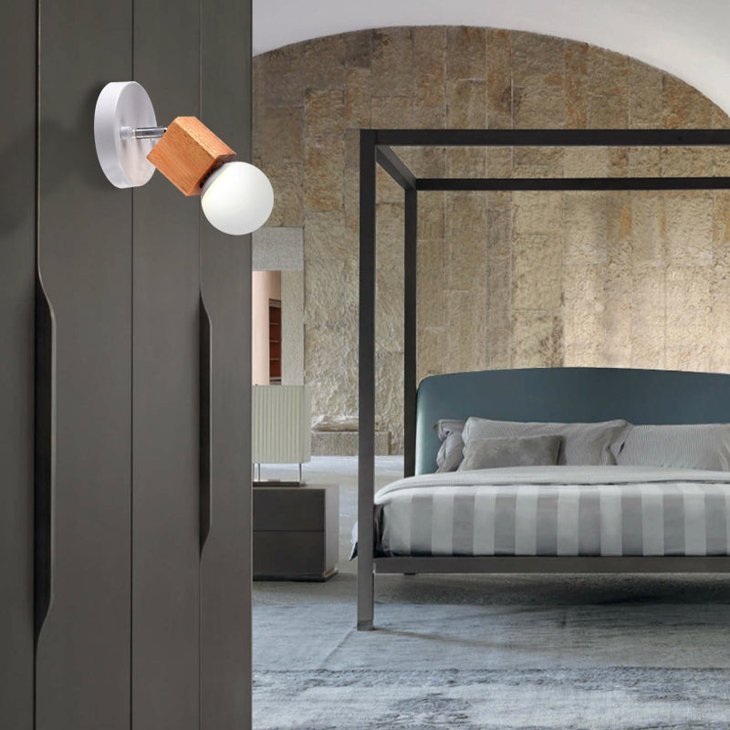 Schwarz/Weiß 1 Kopfwandlicht Leuchte Industriestil Holz quadratische Wandmontage Licht mit kreisförmiger Rückenplatte