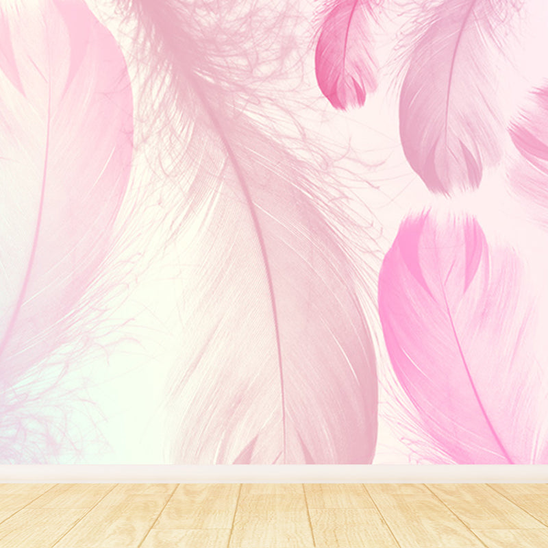 Illustration Feathers Mural Decal for Girls Bedroom, Light Color, Custom Printed