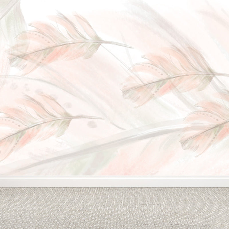 Illustration Feathers Mural Decal for Girls Bedroom, Light Color, Custom Printed